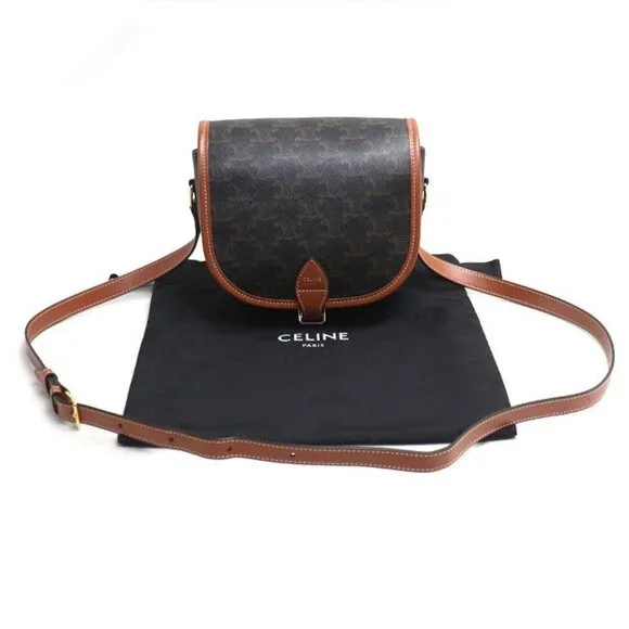 Celine Triomphe Folco Medium Shoulder Bag Brown Tan bzj.04 lu - Picture 6 of 6